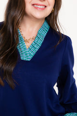 The Katherine Navy Blouse