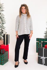 Multiples | Knit 3/4 Sleeve Cowl Button Front Top