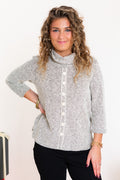 Multiples | Knit 3/4 Sleeve Cowl Button Front Top