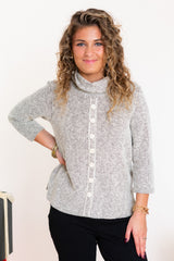 Multiples | Knit 3/4 Sleeve Cowl Button Front Top