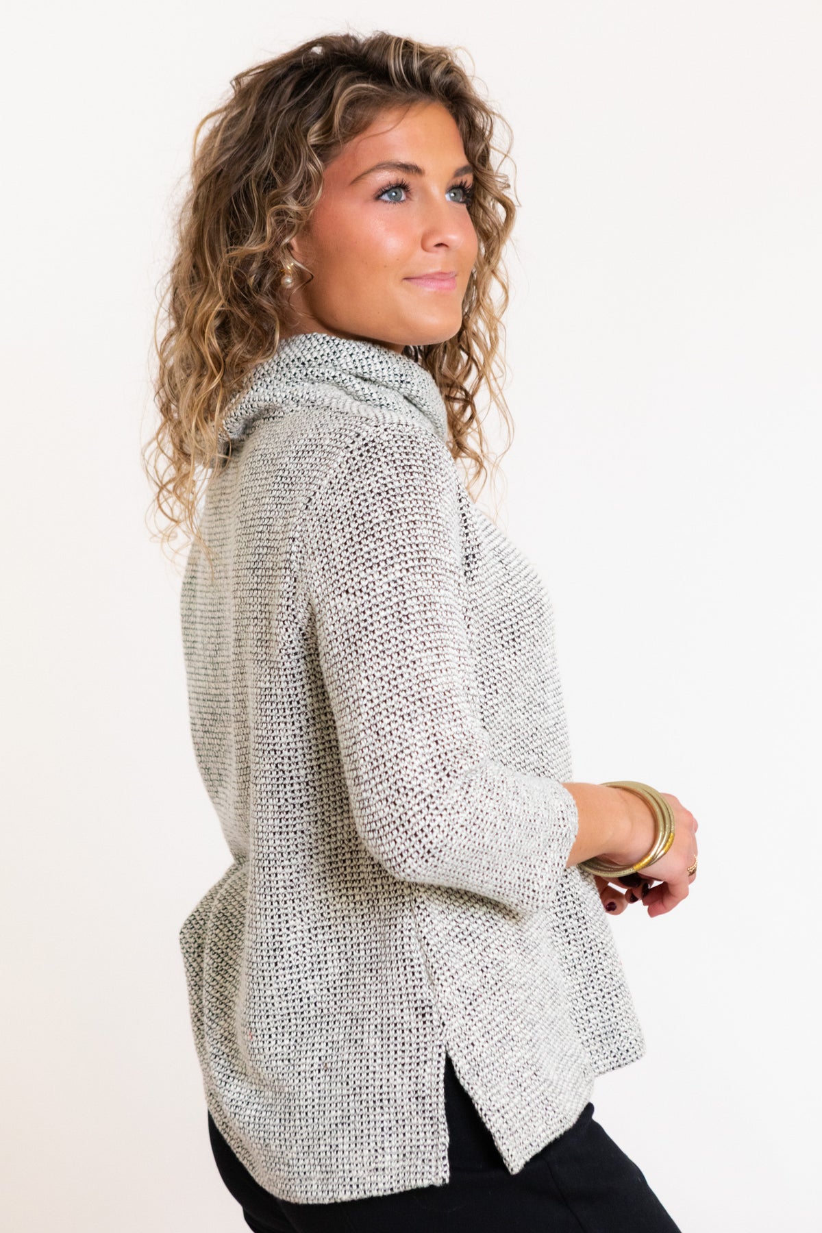 Multiples | Knit 3/4 Sleeve Cowl Button Front Top