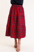 Mary Square | Eloise Plaid Tiered Skirt in Red Plaid