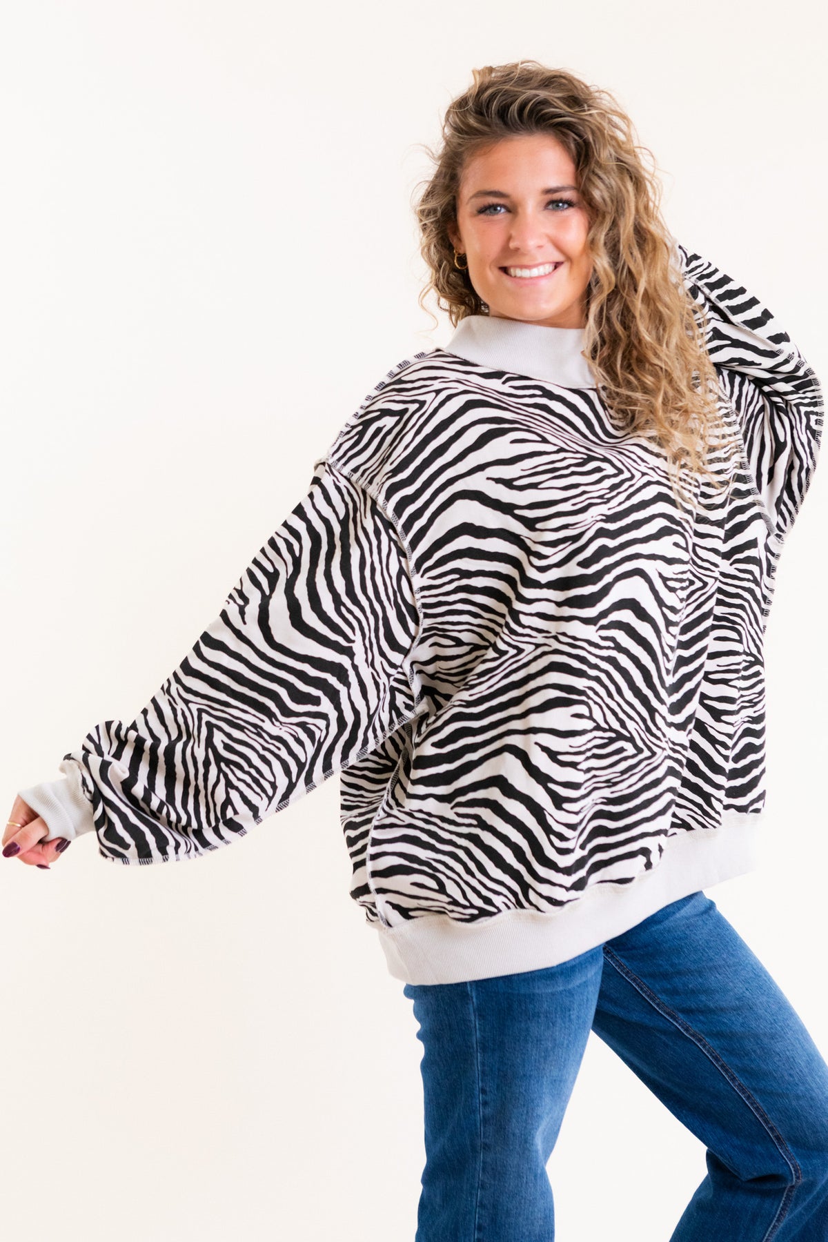 BucketList | Zebra-Patterned Mock-Neck Sweatshirt