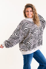 BucketList | Zebra-Patterned Mock-Neck Sweatshirt