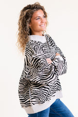 BucketList | Zebra-Patterned Mock-Neck Sweatshirt