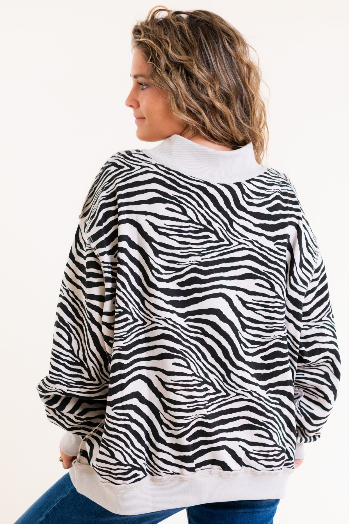 BucketList | Zebra-Patterned Mock-Neck Sweatshirt