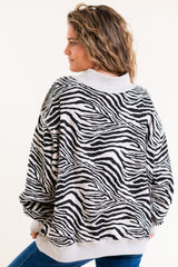 BucketList | Zebra-Patterned Mock-Neck Sweatshirt