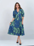 LIOR | Amber Pointed Collar Green Navy Dress