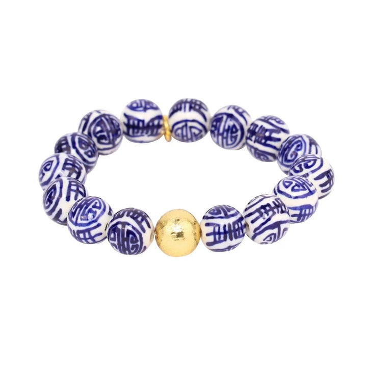 BuDhaGirl | Porcelain Beaded Bracelet-Double Health & Luck