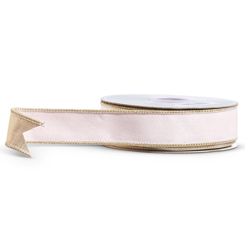 1.5" x 10 Yards Pale Pink Ribbon with Gold Trim