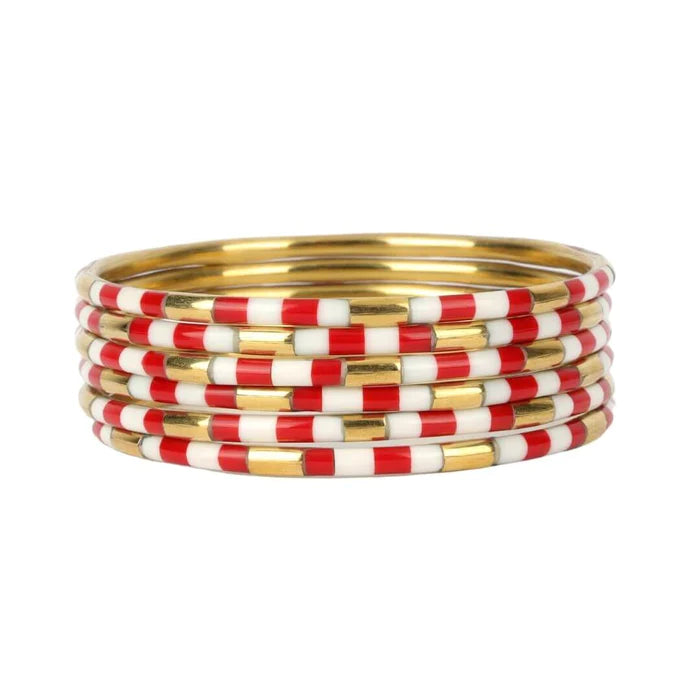 BudhaGirl | Red And White Enamel Veda Bangles - Set Of 6