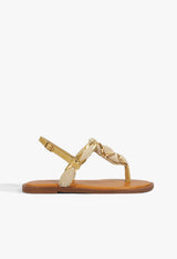 Schutz | Camellia Linen Thong Flat Sandal - Light Wood