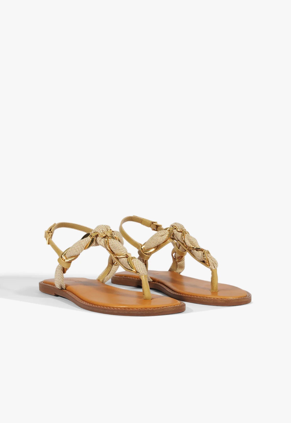 Schutz | Camellia Linen Thong Flat Sandal - Light Wood