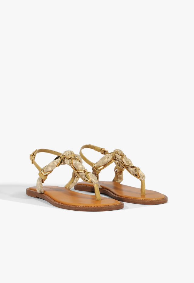 Schutz | Camellia Linen Thong Flat Sandal - Light Wood