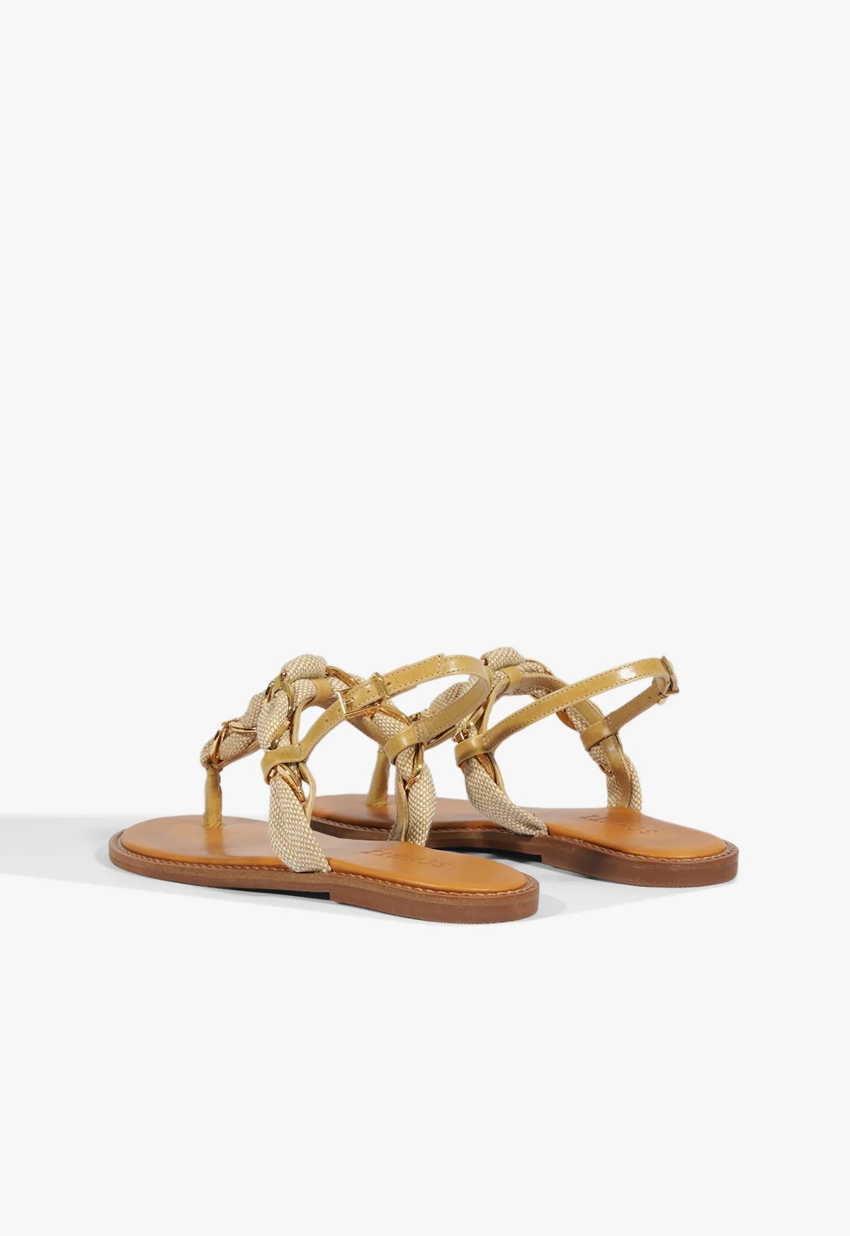 Schutz | Camellia Linen Thong Flat Sandal - Light Wood