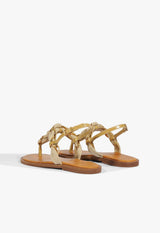 Schutz | Camellia Linen Thong Flat Sandal - Light Wood