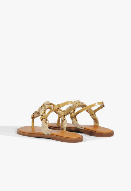 Schutz | Camellia Linen Thong Flat Sandal - Light Wood
