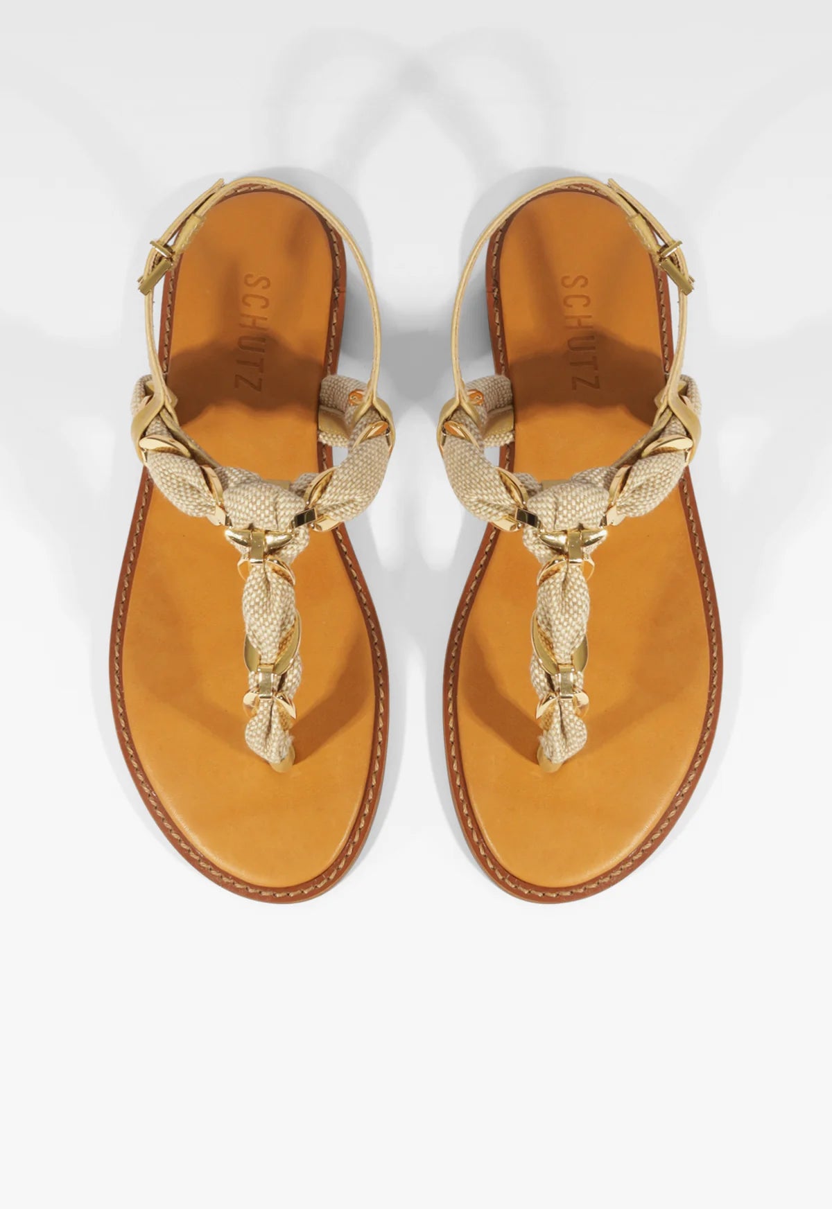 Schutz | Camellia Linen Thong Flat Sandal - Light Wood