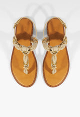Schutz | Camellia Linen Thong Flat Sandal - Light Wood