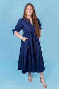 English Factory | Tiered Midi Dress with Bow-Tie Sleeves