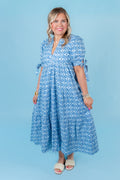 English Factory | Print Bow Tie Sleeve Tiered Midi Dress