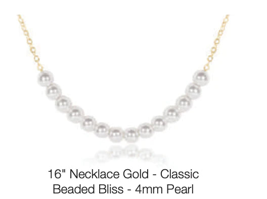 16" Necklace Gold - Classic Beaded Bliss - 4mm Pearl