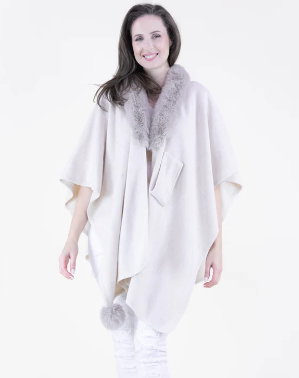 Originals USA | Plush Vegan Fur Trim Ruana