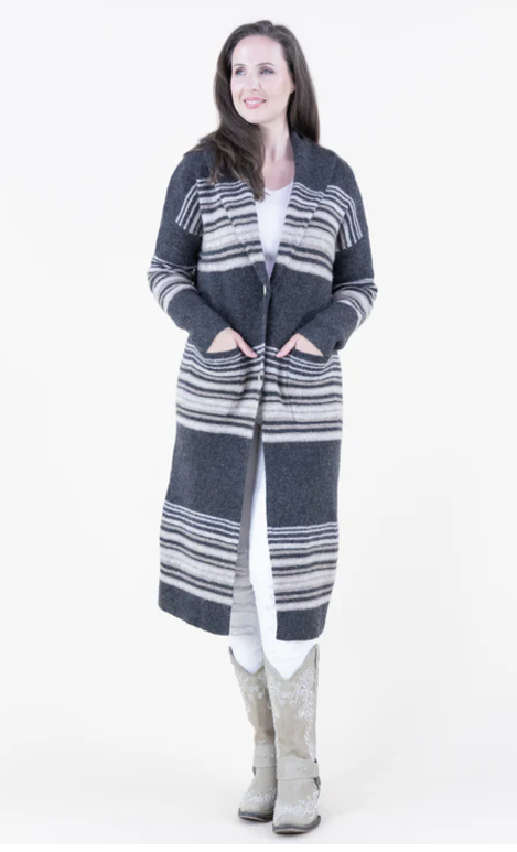 Original USA | Horizontal Lines Shawl Collar Duster Cardigan