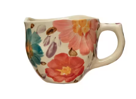 8 oz. Hand-Painted Stoneware Mug w/ Florals