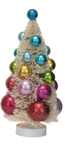 Sisal Bottle Brush Trees w/ Ornaments & Wood Bases