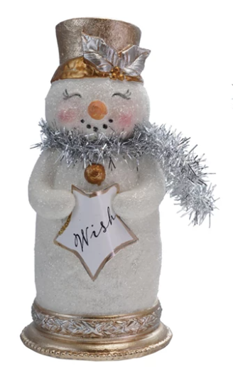 Resin Snowman with Glitter, Tinsel Scarf & Sign