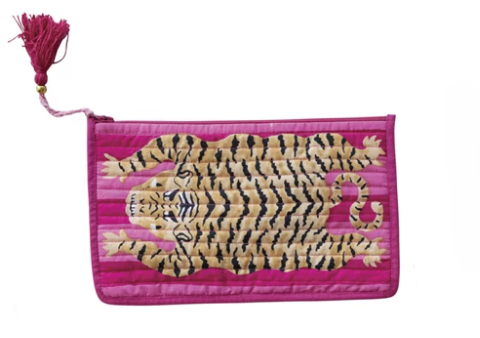 Cotton Voile Printed Zip Pouch with Interior Coating – Tiger Tassel Design