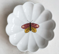 Stoneware Fluted Dish w/ Insect