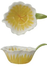 Hand-Painted Stoneware Flower Shaped Prep Bowls