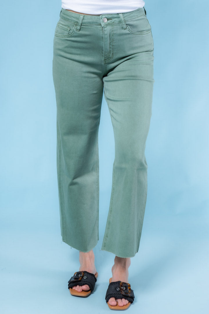 Vervet | Olivia High Rise Crop Wide Leg Jeans - Army Green