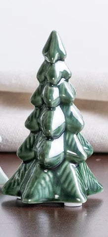 Ceramic Iridescent Green Tree Figures