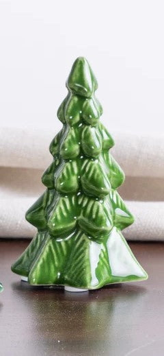 Ceramic Iridescent Green Tree Figures