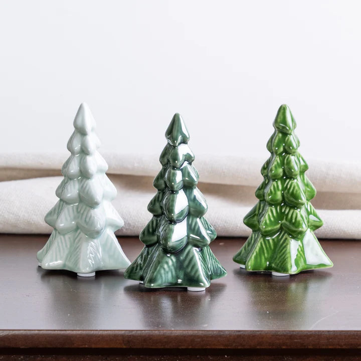 Ceramic Iridescent Green Tree Figures