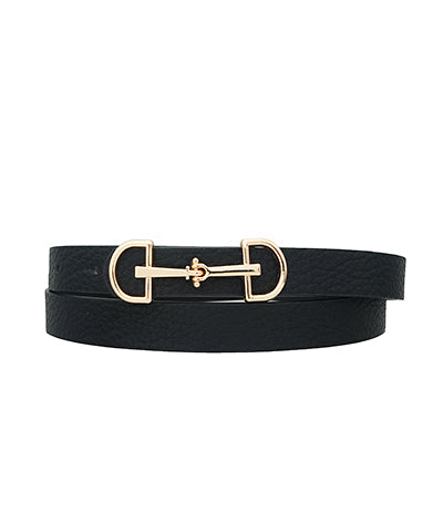 Madison's Exclusive | Horsebit Buckle Skinny Belt Black