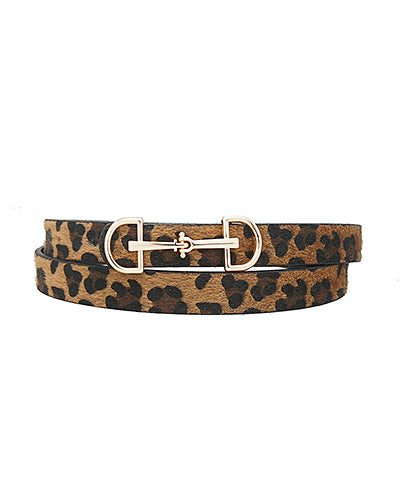 Madison's Exclusive | Horsebit Buckle Skinny Belt Leopard