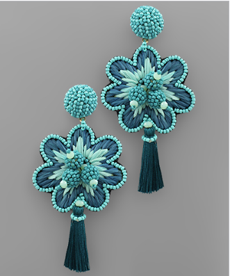 Raffia Flower & Tassel Earrings