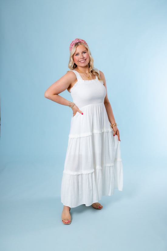 The Mary Elizabeth White Tiered Maxi Dress