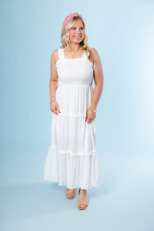 The Mary Elizabeth White Tiered Maxi Dress