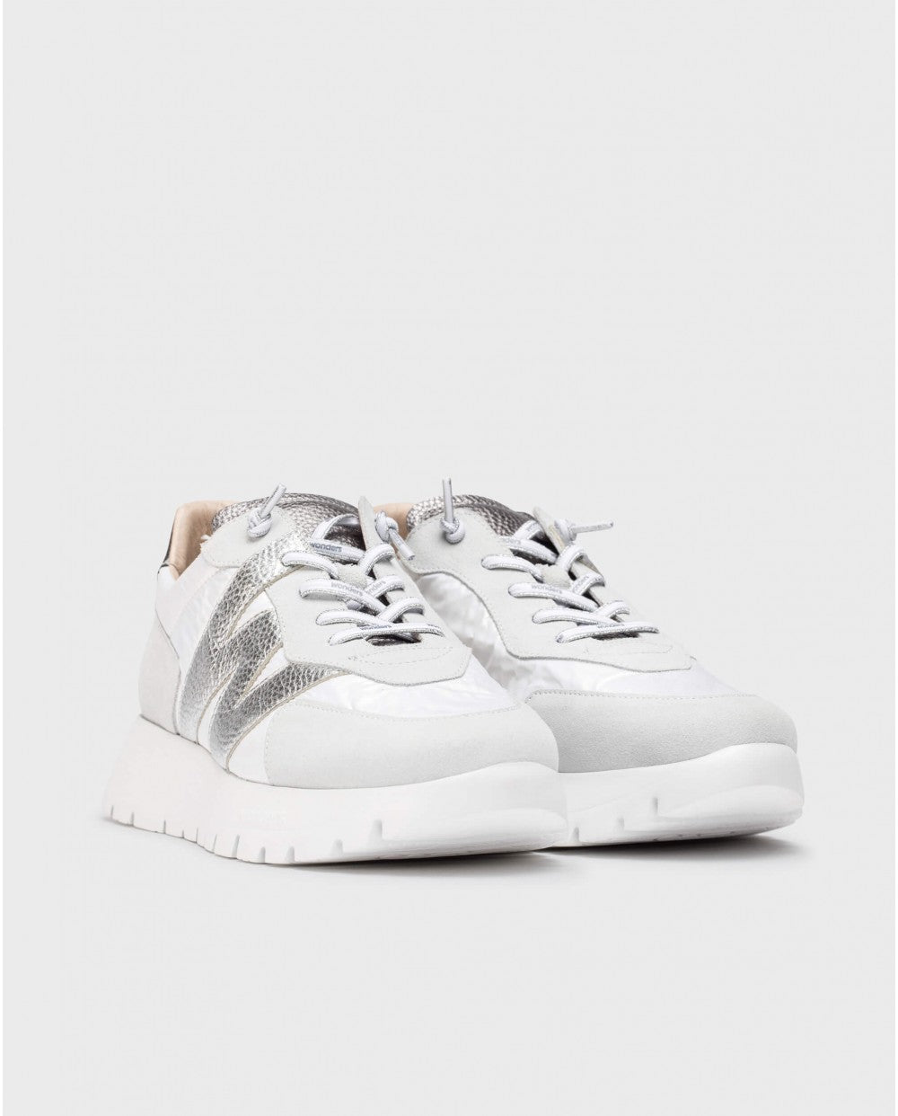 Wonders | Oslo Wedge Trainers - White/Silver