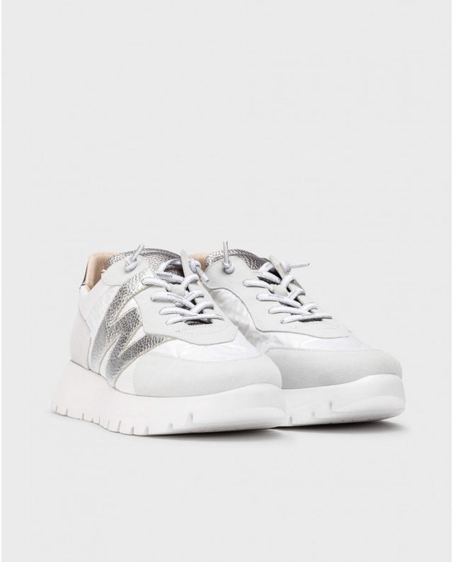 Wonders | Oslo Wedge Trainers - White/Silver