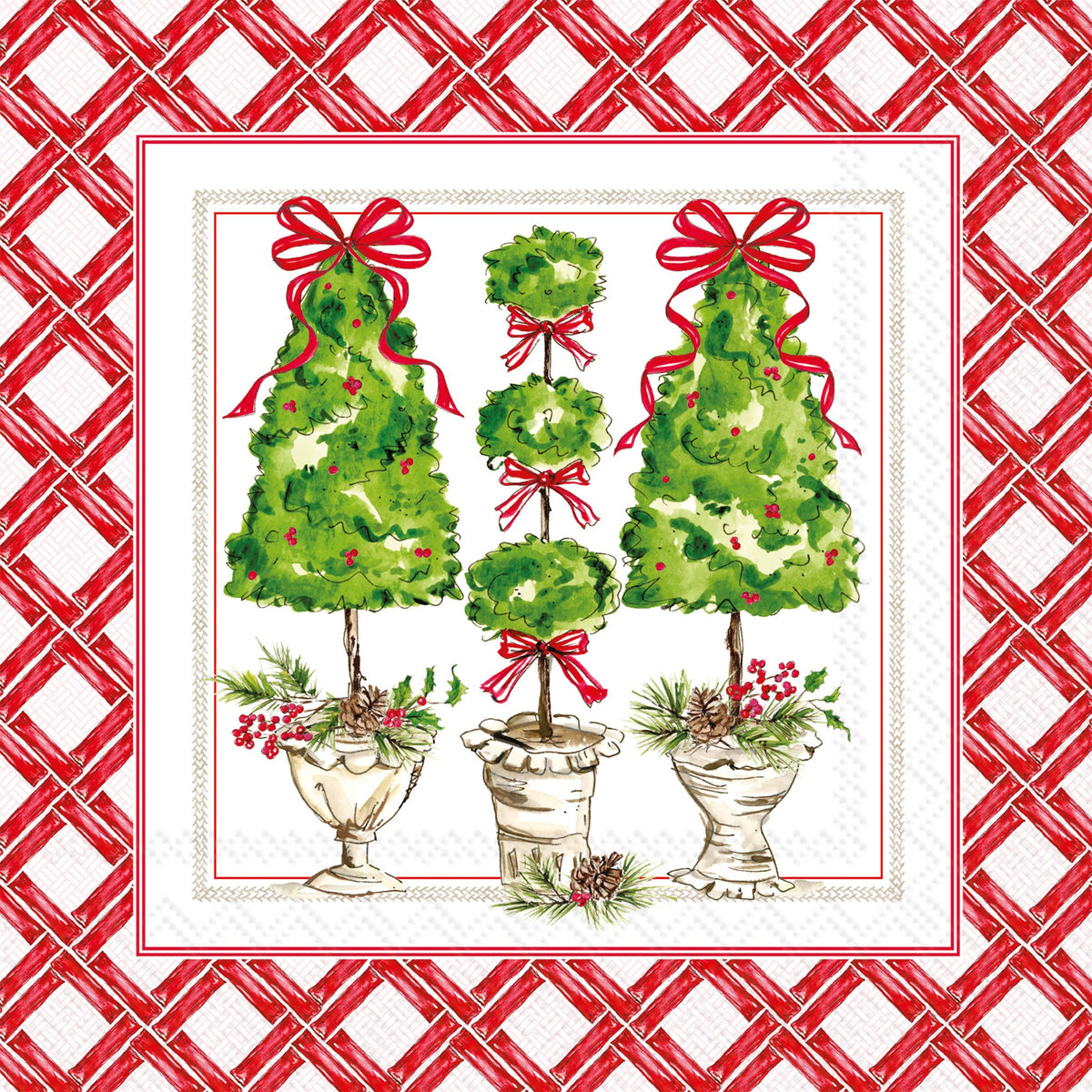 Boston International - Paper Cocktail Napkins 20ct Holly Topiary Christmas