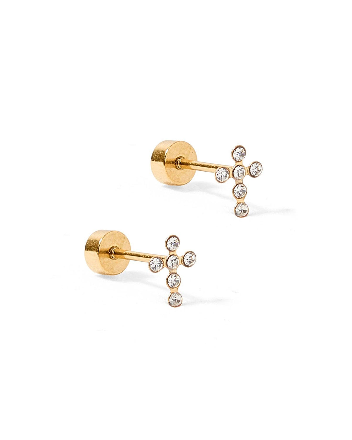 LINNY CO | Screwback Stud Earrings - Clara Cross Gold Sparkle