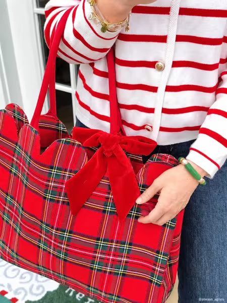 Mudpie | Red Tartan Scallop Tote
