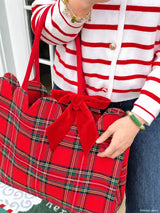 Mudpie | Red Tartan Scallop Tote