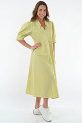 LIOR | Amber Pointed Collar Lime Dress